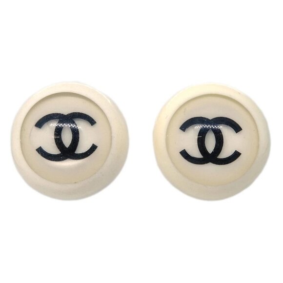 Chanel Button Earrings Clip-On White 01P 173091 - Picture 1 of 4